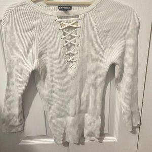 white lace up sweater